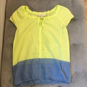 LOFT lime & blue sheer blouse